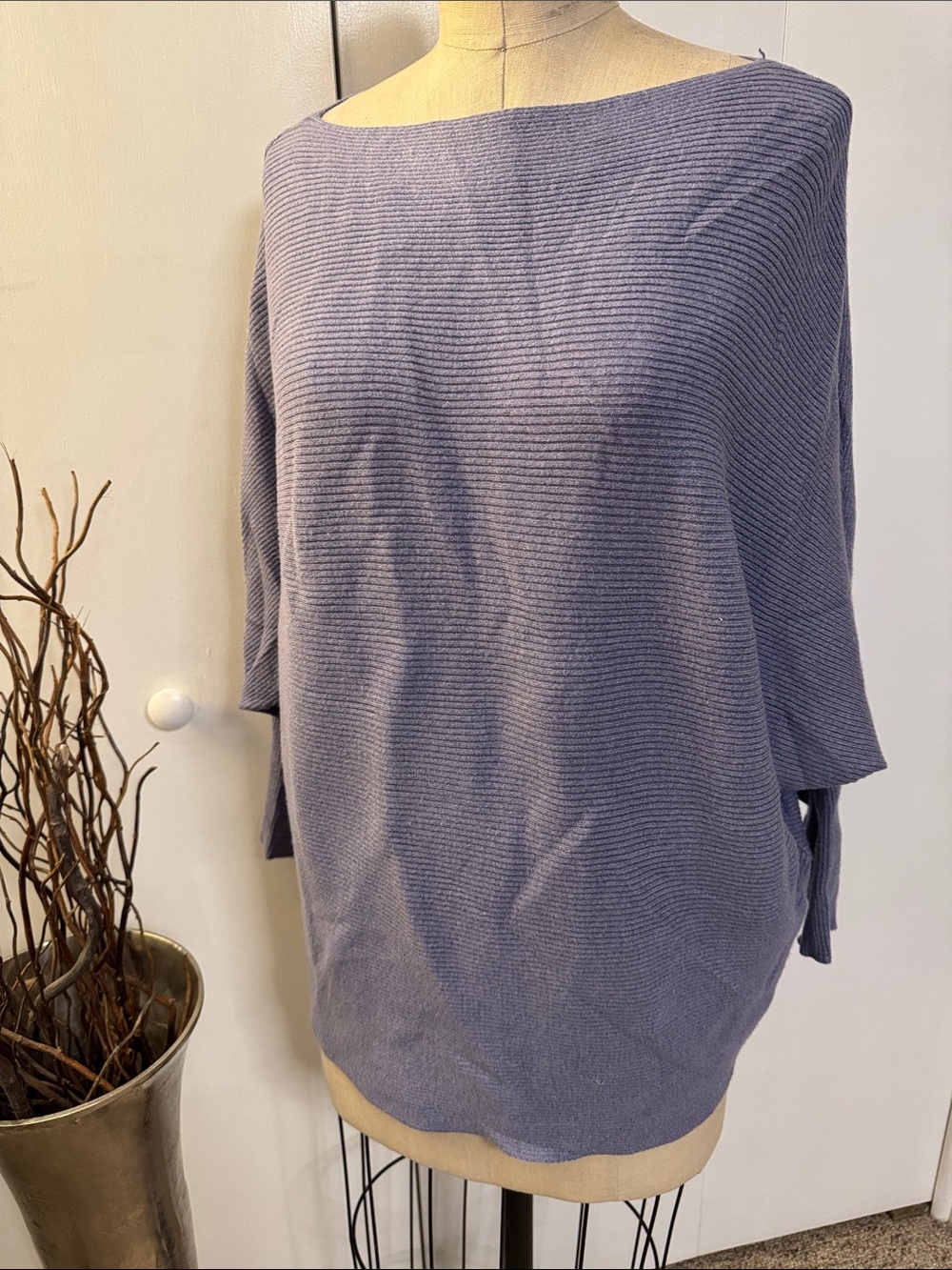 Philosophy Periwinkle Off-Shoulder Ribbed Sweater